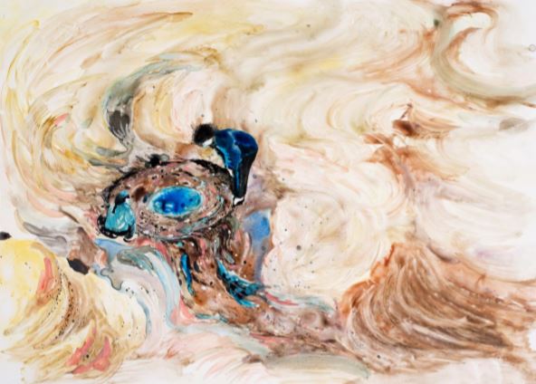 화가 봄로야 작품. 『꼬인 관계』 종이 위에 혼합 매체, 39.3x54.5 cm, 2018