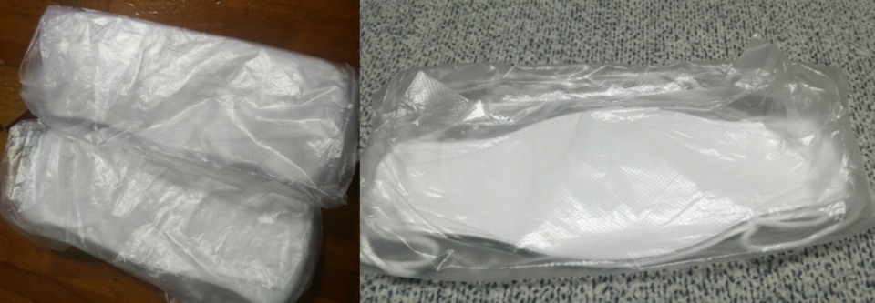 약국에서 판매중인 공적 마스크 중 일회용 비닐에 포장되서 판매되는 제품이 있다.