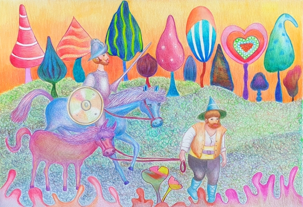 이지윤의 ‘돈키호테와 로시난테(부분), 종이에 색연필 2022’ 작품 © 마사회