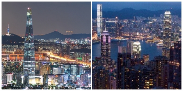 서울과 홍콩의 야경
